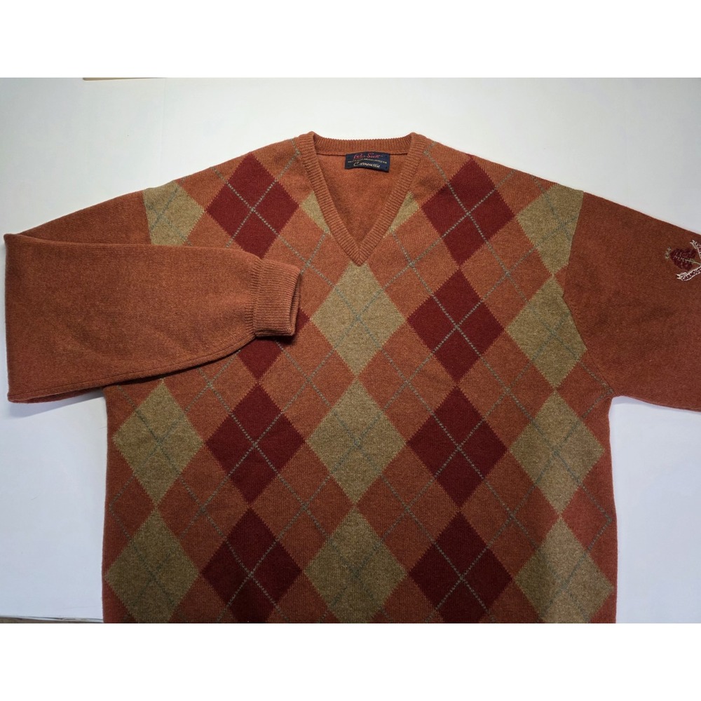 Rare Peter Scott Mens Size XL(44) Argyle Cashmere Sweater Carnoustine Golf Links